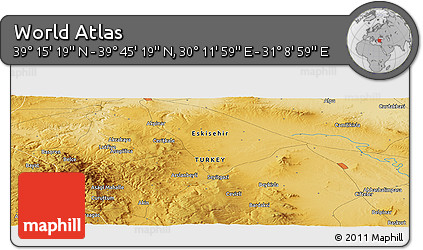 Physical Panoramic Map of the Area around 39° 30' 19" N, 30° 40' 29" E