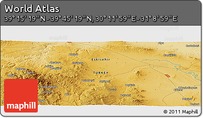 Physical Panoramic Map of the Area around 39° 30' 19" N, 30° 40' 29" E