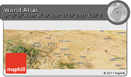 Satellite Panoramic Map of the Area around 39° 30' 19" N, 30° 40' 29" E