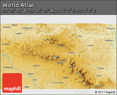 Physical 3D Map of the Area around 39° 30' 19" N, 31° 31' 29" E