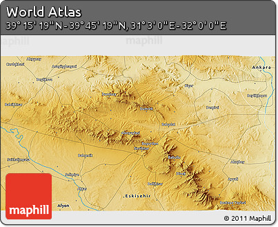 Physical 3D Map of the Area around 39° 30' 19" N, 31° 31' 29" E