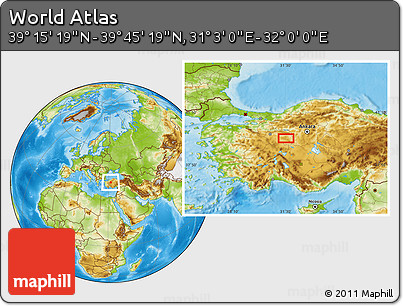 Physical Location Map of the Area around 39° 30' 19" N, 31° 31' 29" E