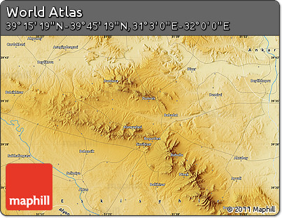Physical Map of the Area around 39° 30' 19" N, 31° 31' 29" E
