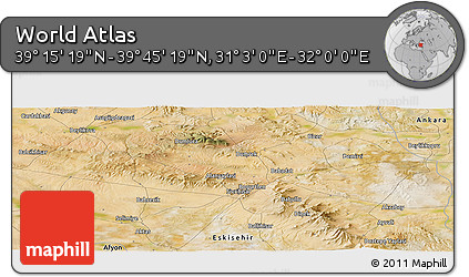 Satellite Panoramic Map of the Area around 39° 30' 19" N, 31° 31' 29" E