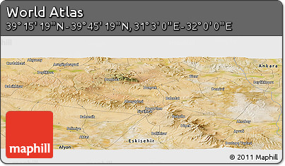 Satellite Panoramic Map of the Area around 39° 30' 19" N, 31° 31' 29" E