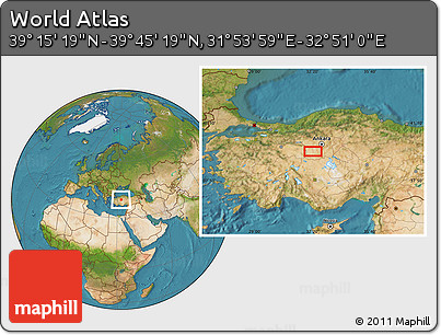 Satellite Location Map of the Area around 39° 30' 19" N, 32° 22' 30" E