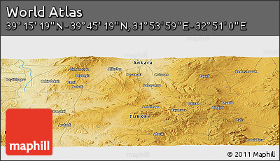 Physical Panoramic Map of the Area around 39° 30' 19" N, 32° 22' 30" E