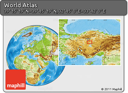 Physical Location Map of the Area around 39° 30' 19" N, 33° 13' 30" E