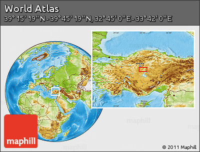 Physical Location Map of the Area around 39° 30' 19" N, 33° 13' 30" E