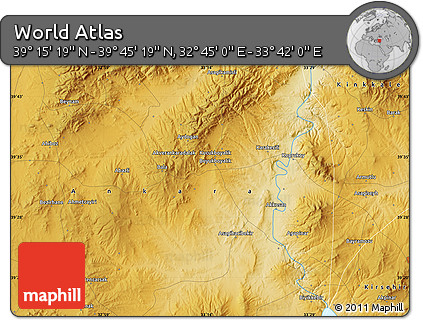 Physical Map of the Area around 39° 30' 19" N, 33° 13' 30" E