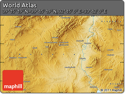 Physical Map of the Area around 39° 30' 19" N, 33° 13' 30" E