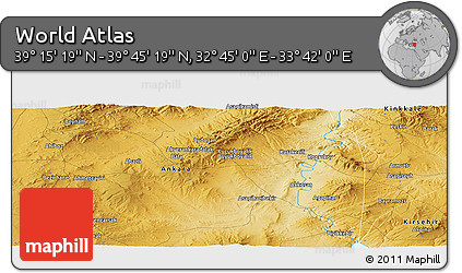 Physical Panoramic Map of the Area around 39° 30' 19" N, 33° 13' 30" E