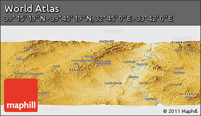 Physical Panoramic Map of the Area around 39° 30' 19" N, 33° 13' 30" E