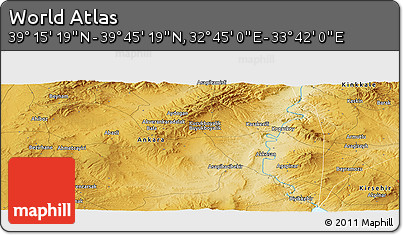 Physical Panoramic Map of the Area around 39° 30' 19" N, 33° 13' 30" E