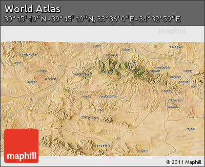 Satellite 3D Map of the Area around 39° 30' 19" N, 34° 4' 30" E