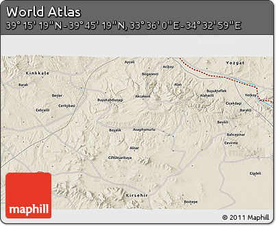 Shaded Relief 3D Map of the Area around 39° 30' 19" N, 34° 4' 30" E