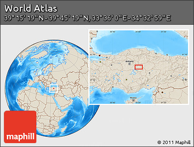 Shaded Relief Location Map of the Area around 39° 30' 19" N, 34° 4' 30" E