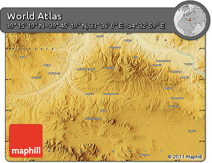 Physical Map of the Area around 39° 30' 19" N, 34° 4' 30" E