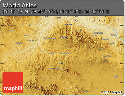 Physical Map of the Area around 39° 30' 19" N, 34° 4' 30" E
