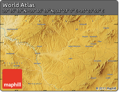 Physical Map of the Area around 39° 30' 19" N, 34° 55' 29" E