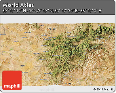Satellite 3D Map of the Area around 39° 30' 19" N, 35° 46' 29" E