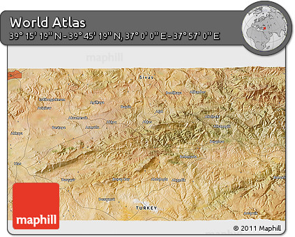 Satellite 3D Map of the Area around 39° 30' 19" N, 37° 28' 30" E