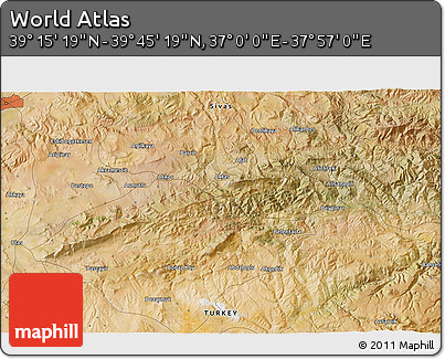 Satellite 3D Map of the Area around 39° 30' 19" N, 37° 28' 30" E