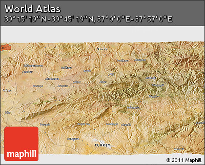 Satellite 3D Map of the Area around 39° 30' 19" N, 37° 28' 30" E