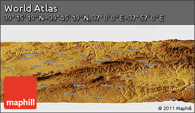 Physical Panoramic Map of the Area around 39° 30' 19" N, 37° 28' 30" E
