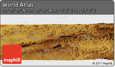 Physical Panoramic Map of the Area around 39° 30' 19" N, 37° 28' 30" E