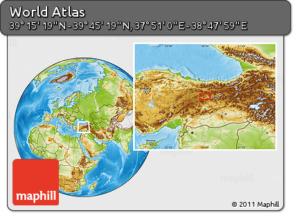 Physical Location Map of the Area around 39° 30' 19" N, 38° 19' 30" E