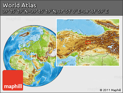 Physical Location Map of the Area around 39° 30' 19" N, 38° 19' 30" E