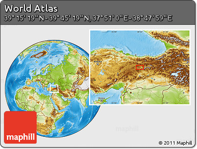 Physical Location Map of the Area around 39° 30' 19" N, 38° 19' 30" E