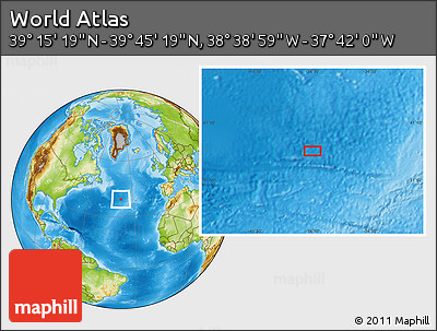 Physical Location Map of the Area around 39° 30' 19" N, 38° 10' 29" W