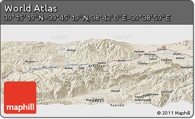 Shaded Relief Panoramic Map of the Area around 39° 30' 19" N, 39° 10' 29" E
