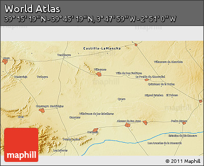 Physical 3D Map of the Area around 39° 30' 19" N, 3° 19' 30" W