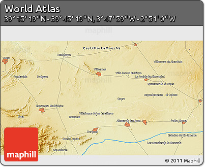 Physical 3D Map of the Area around 39° 30' 19" N, 3° 19' 30" W