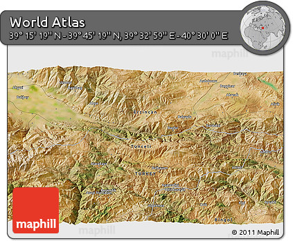 Satellite 3D Map of the Area around 39° 30' 19" N, 40° 1' 29" E