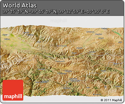 Satellite 3D Map of the Area around 39° 30' 19" N, 40° 1' 29" E