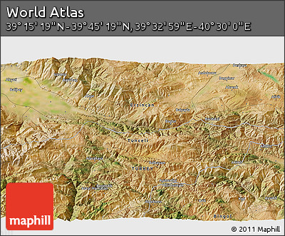 Satellite 3D Map of the Area around 39° 30' 19" N, 40° 1' 29" E