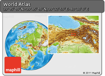 Physical Location Map of the Area around 39° 30' 19" N, 40° 1' 29" E