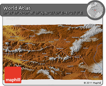 Physical 3D Map of the Area around 39° 30' 19" N, 40° 52' 30" E