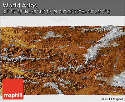 Physical 3D Map of the Area around 39° 30' 19" N, 40° 52' 30" E