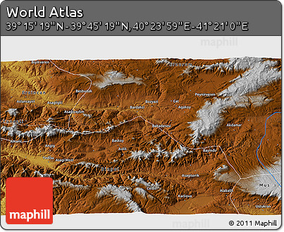 Physical 3D Map of the Area around 39° 30' 19" N, 40° 52' 30" E