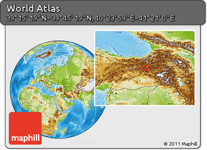 Physical Location Map of the Area around 39° 30' 19" N, 40° 52' 30" E