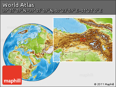 Physical Location Map of the Area around 39° 30' 19" N, 40° 52' 30" E