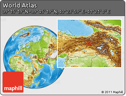 Physical Location Map of the Area around 39° 30' 19" N, 40° 52' 30" E