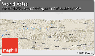 Shaded Relief Panoramic Map of the Area around 39° 30' 19" N, 41° 43' 30" E