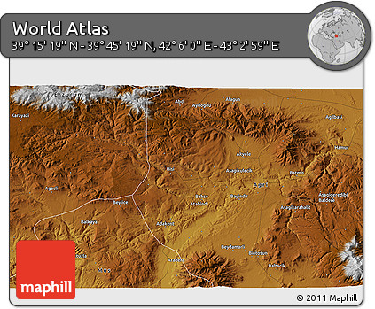 Physical 3D Map of the Area around 39° 30' 19" N, 42° 34' 30" E