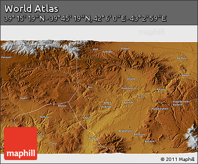 Physical 3D Map of the Area around 39° 30' 19" N, 42° 34' 30" E